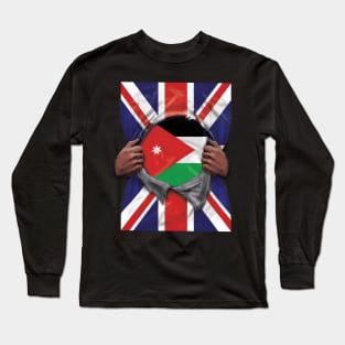 Jordan Flag Great Britain Flag Ripped - Gift for Jordanian From Jordan Long Sleeve T-Shirt